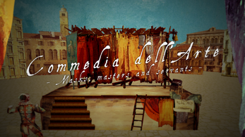 Commedia dell'Arte title with a set in the background